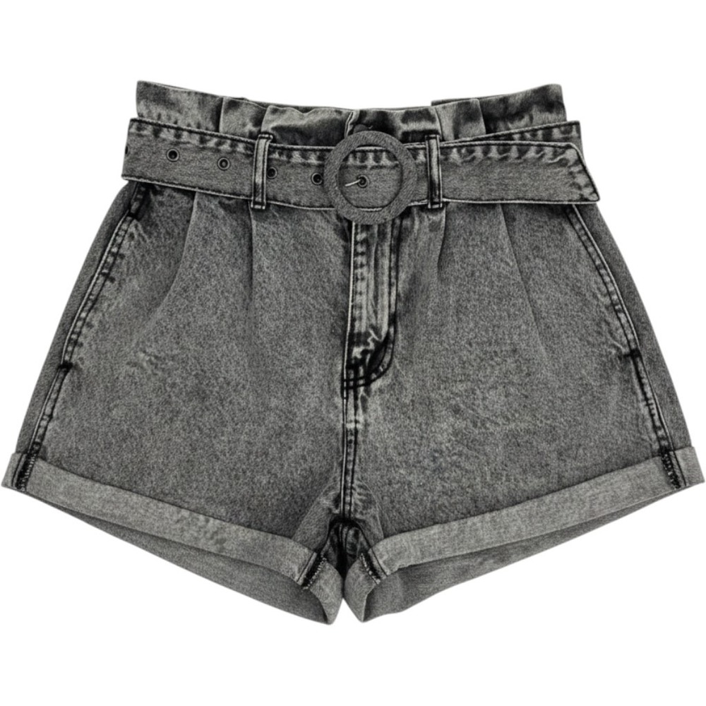 Forever 21 Paperbag Denim Shorts Womens Size M Grey Acid Wash‎ Belted High Rise